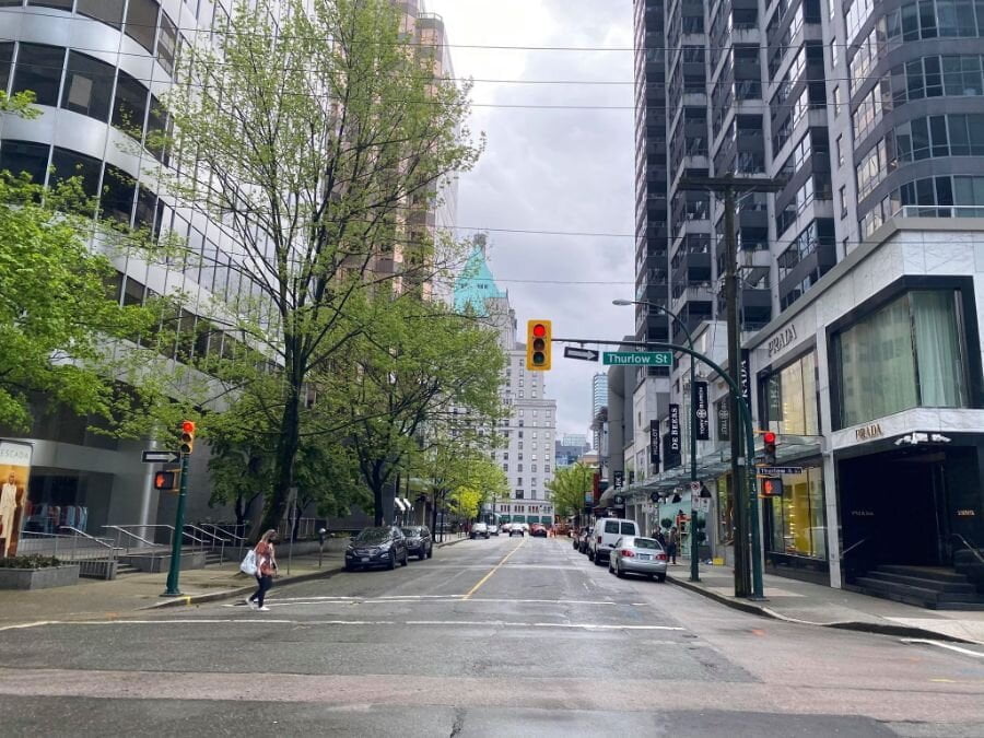 Vibrant Intersection in Downtown Vancouver