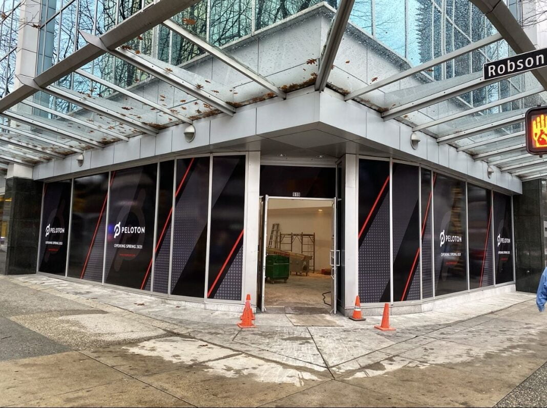 New Peloton store on the corner of Robson Street and Hornby Street in downtown Vancouver. Photo: Martin Moriarty