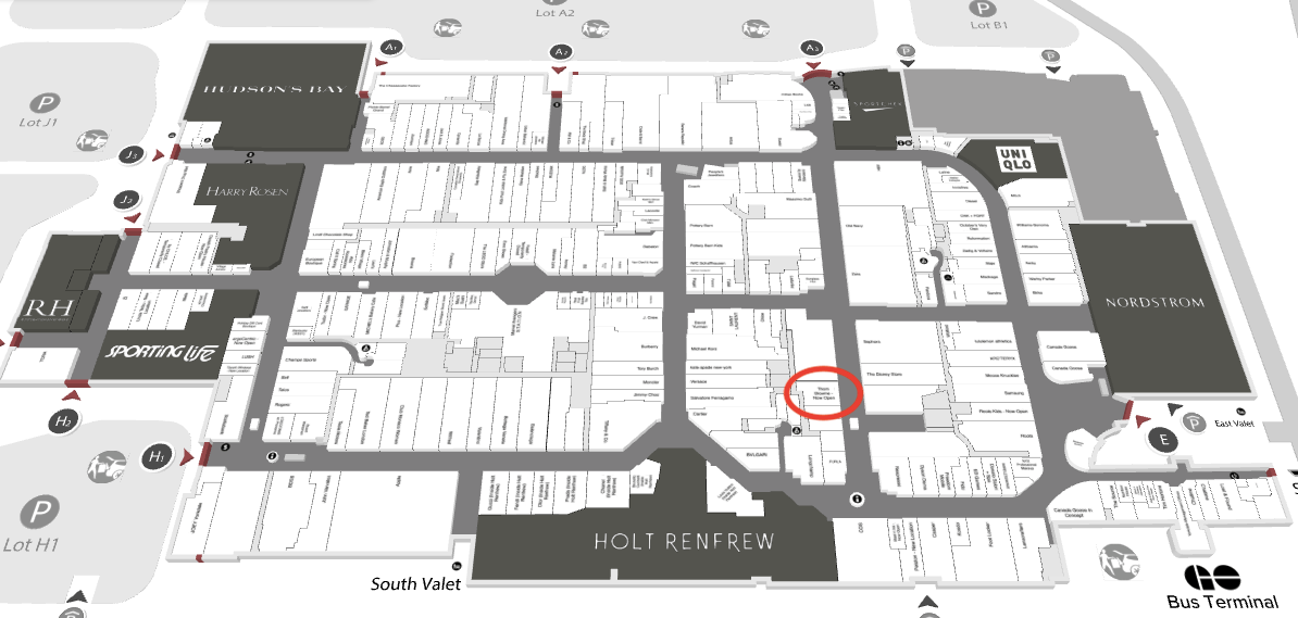 Floor plan of Yorkdale Shopping Centre marking location of Thom Browne flagship. Image: Yorkdale Shopping Centre