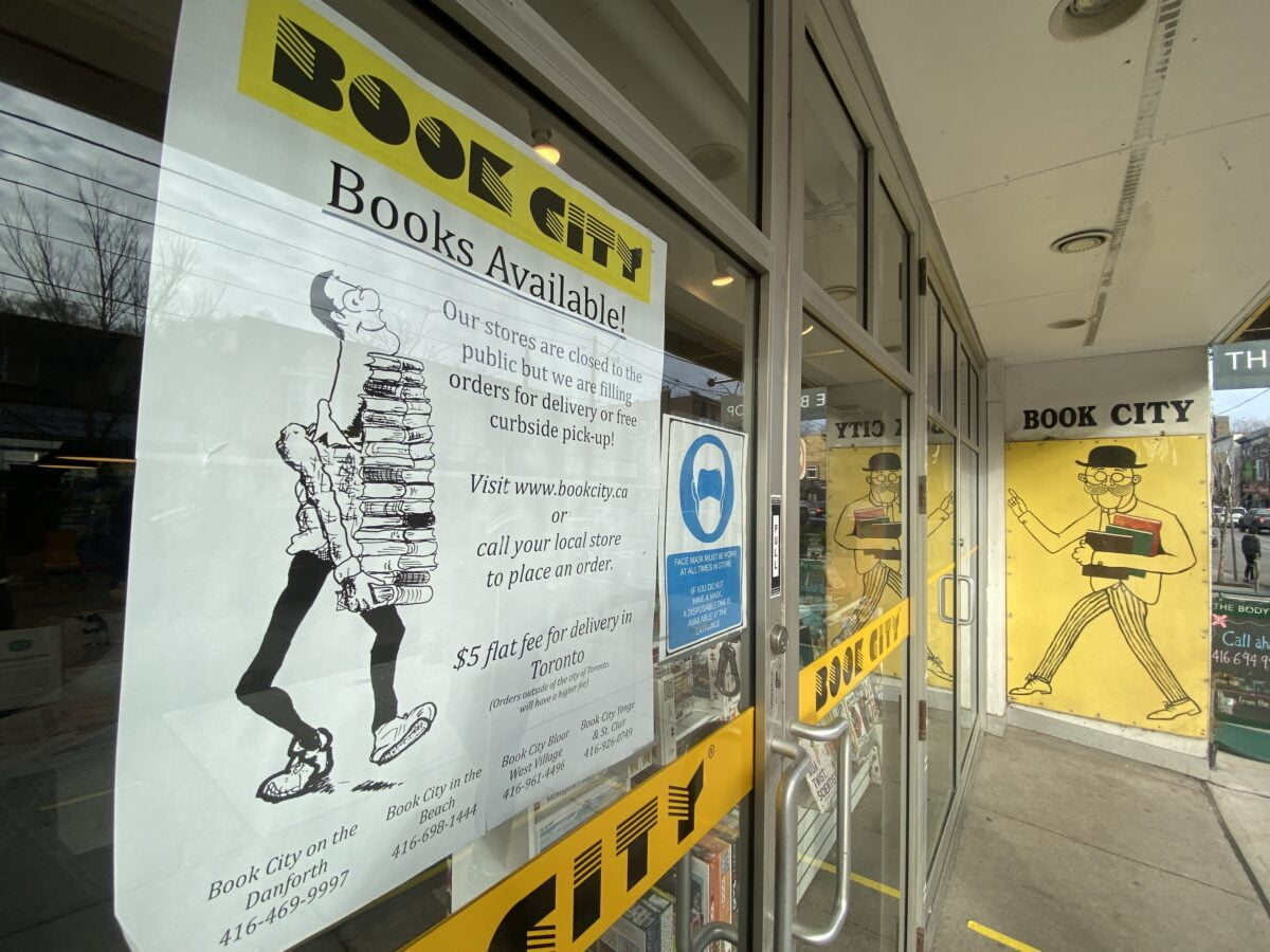 Photo of Book City sign advertising alternatives to in-store shopping amid COVID-19 pandemic. Photo: Dustin Fuhs