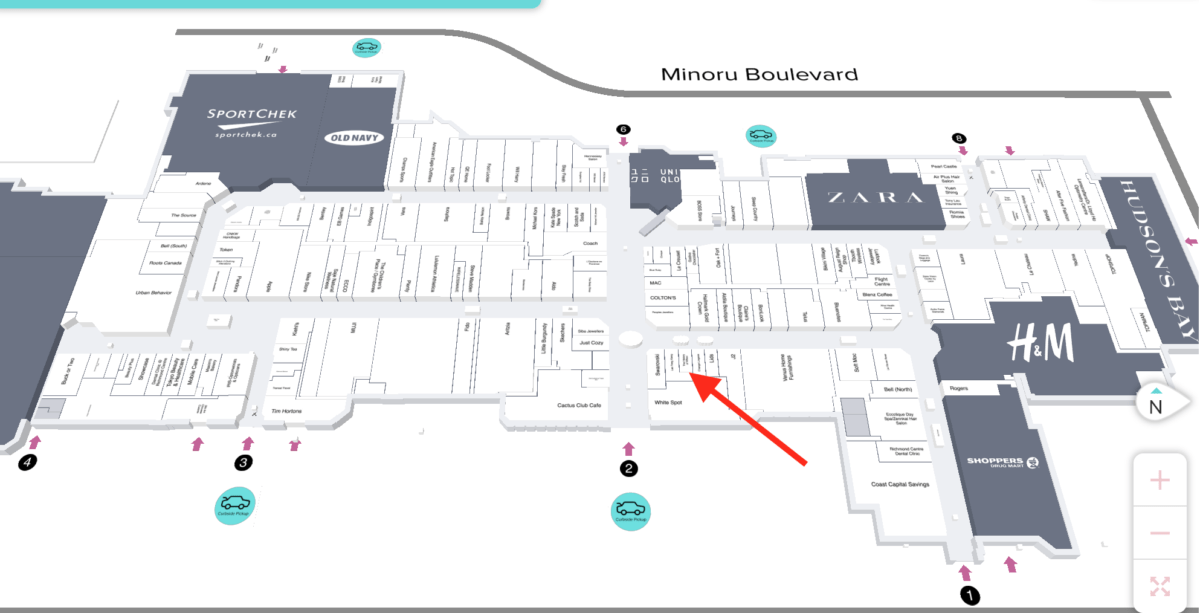 Map of the CF Richmond Centre showing the location of new The history of Whoo store. 