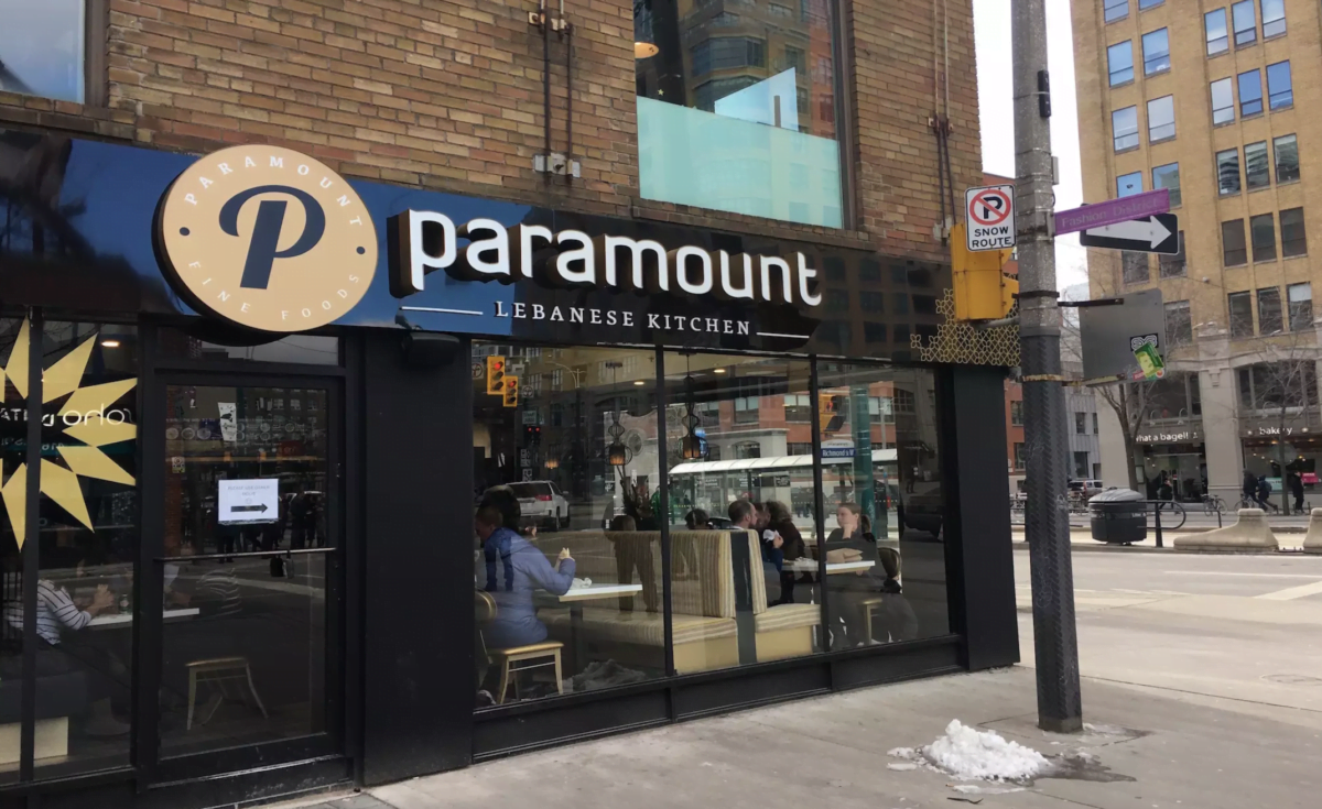Exterior of Paramount Fine Foods Restaurant on the corner of Adelaide and Spadina in Toronto. Photo: BlogTO