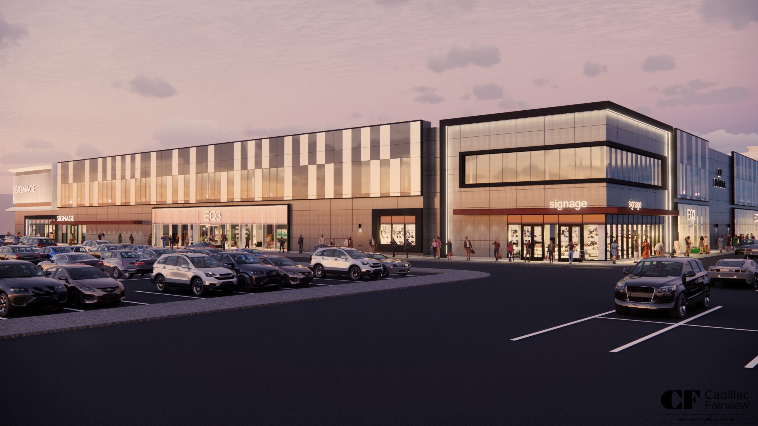 Rendering of the exterior of CF Polo Park and new EQ3 store. Rendering: Cadillac Fairview