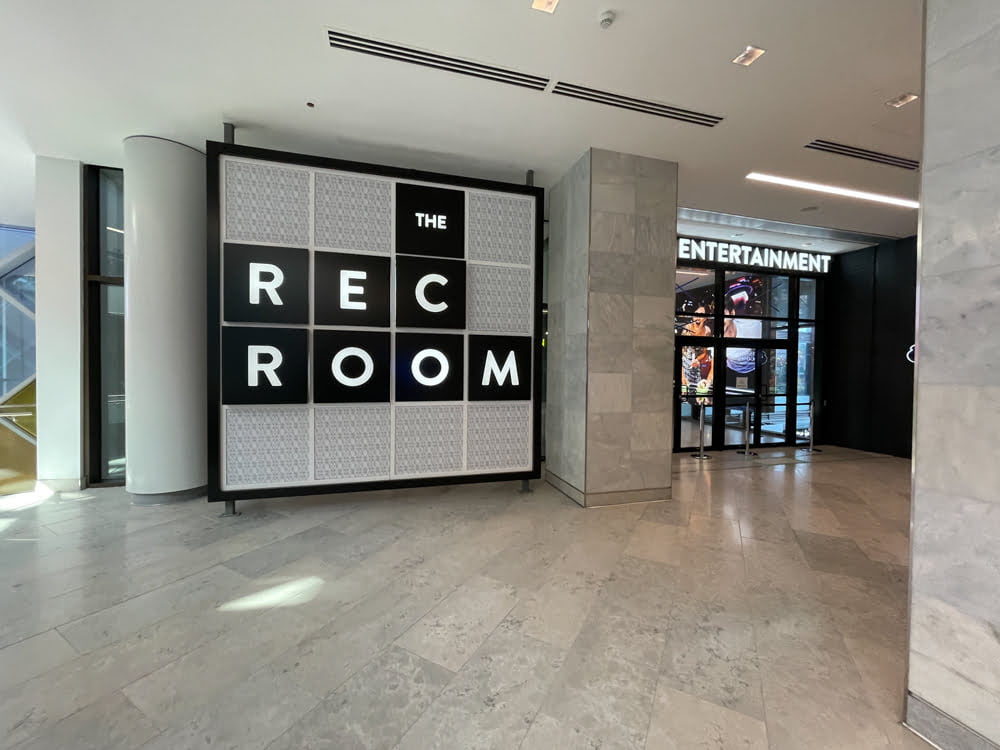 The Rec Room entrance from the Grand Lobby at The Amazing Brentwood in Burnaby
