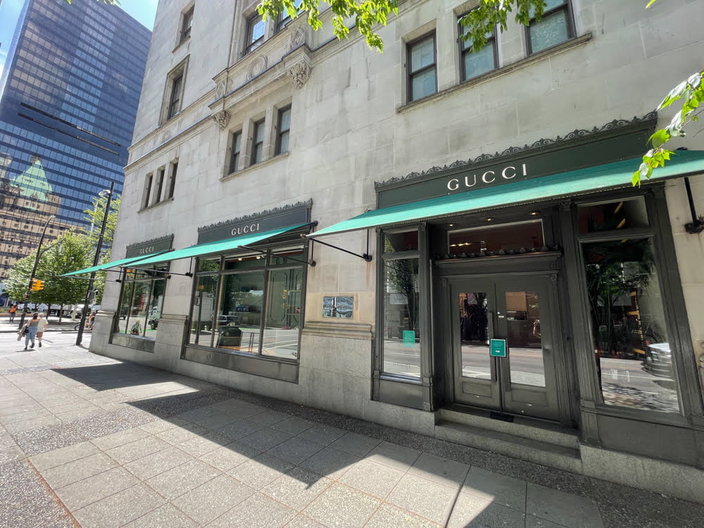 Gucci exterior at Fairmont Hotel Vancouver (June 2021)