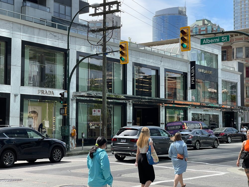 Prada, Saint Laurent and Moncler on Thurlow in Vancouver (June 2021)