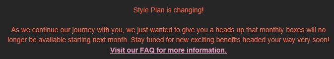 Email to Frank and Oak "Style Plan" clients announcing its discontinuation